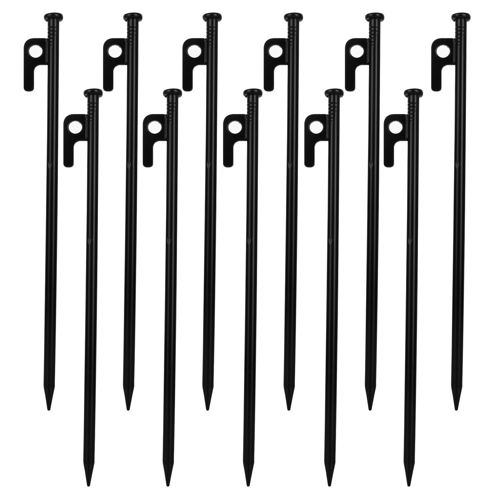 YAYODS 24 PCS Tent Pegs Metal Heavy Duty, 12 Inch Black Ground Anchor Rock Pegs with Hook and Hole, High Strength Forged Steel Camping Tent Stakes for Hard Ground, Outdoors Travelling Hiking