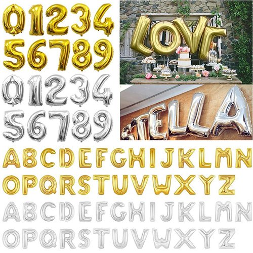 Gemini_mall® Gold/Silver Foil Balloons 16" Alphabet Letter A-Z & Number 0-9 Balloons for Wedding Party Birthday Bunting Banner Decor Non-Float (Letter E, Silver)