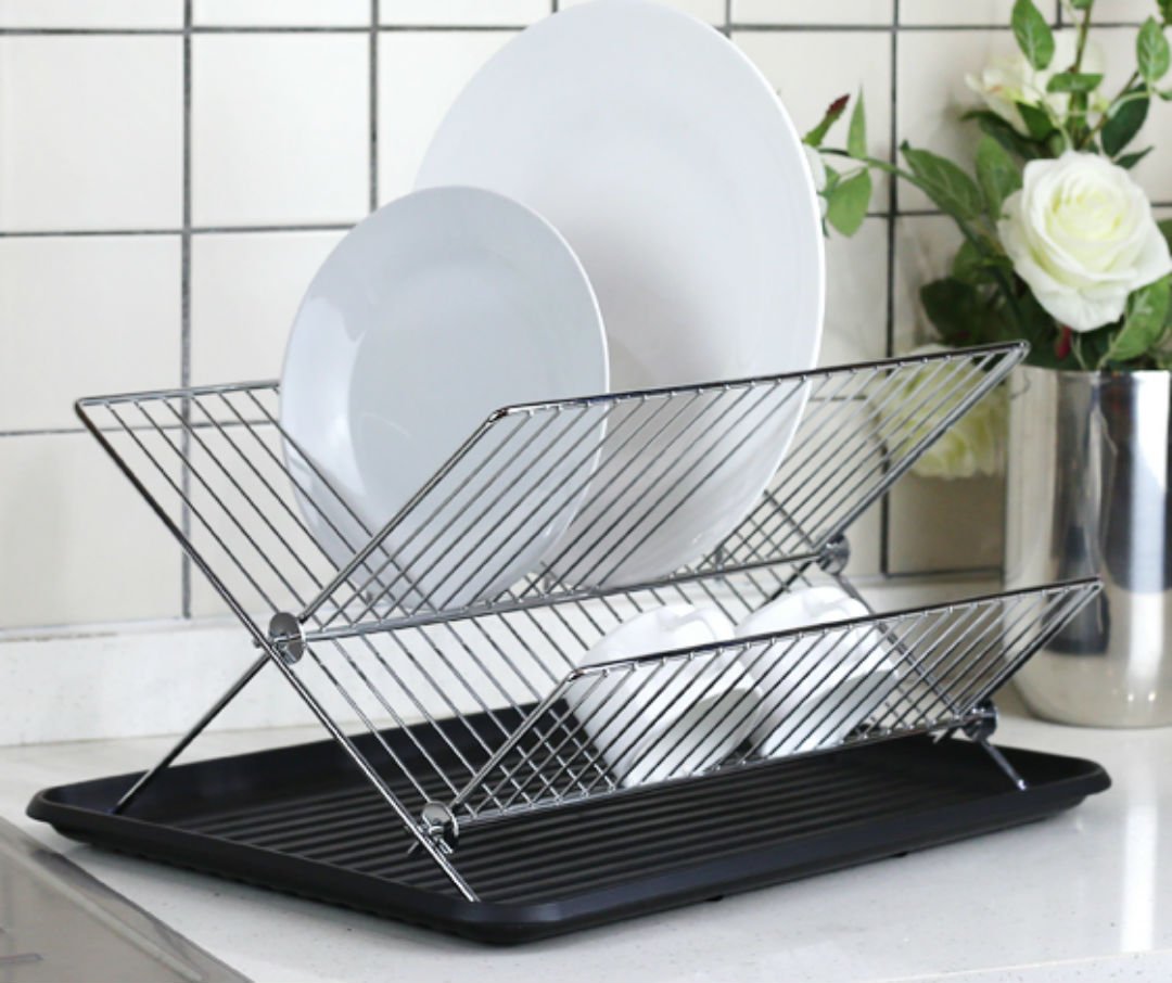Deluxe Chromeplated Steel Foldable X Shape 2tier Shelf Small Dish