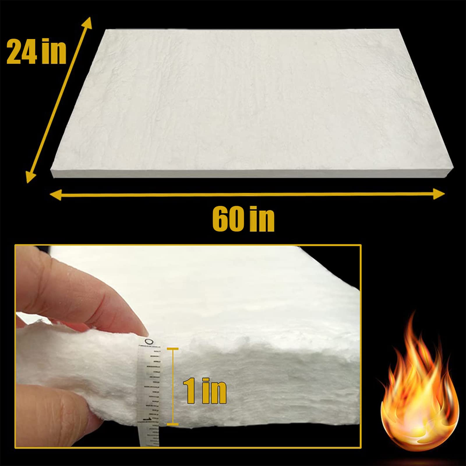 60'' x24'' x1'' (Thick) Ceramic Fiber Blanket Fireproof Insulation Baffle Rated to 2400F, High-Temperature Resistance for Oven Stoves, Kilns, Forges