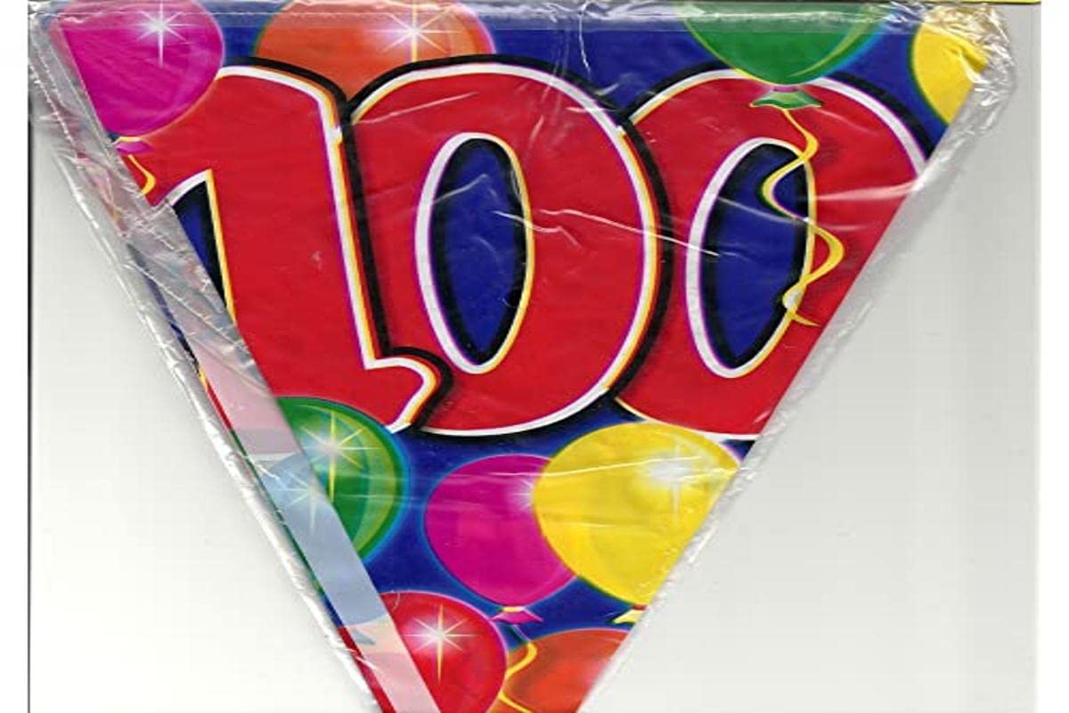 Folat 04554 100th Birthday Garland Balloons-10 m, Multi-Colored, Costumes