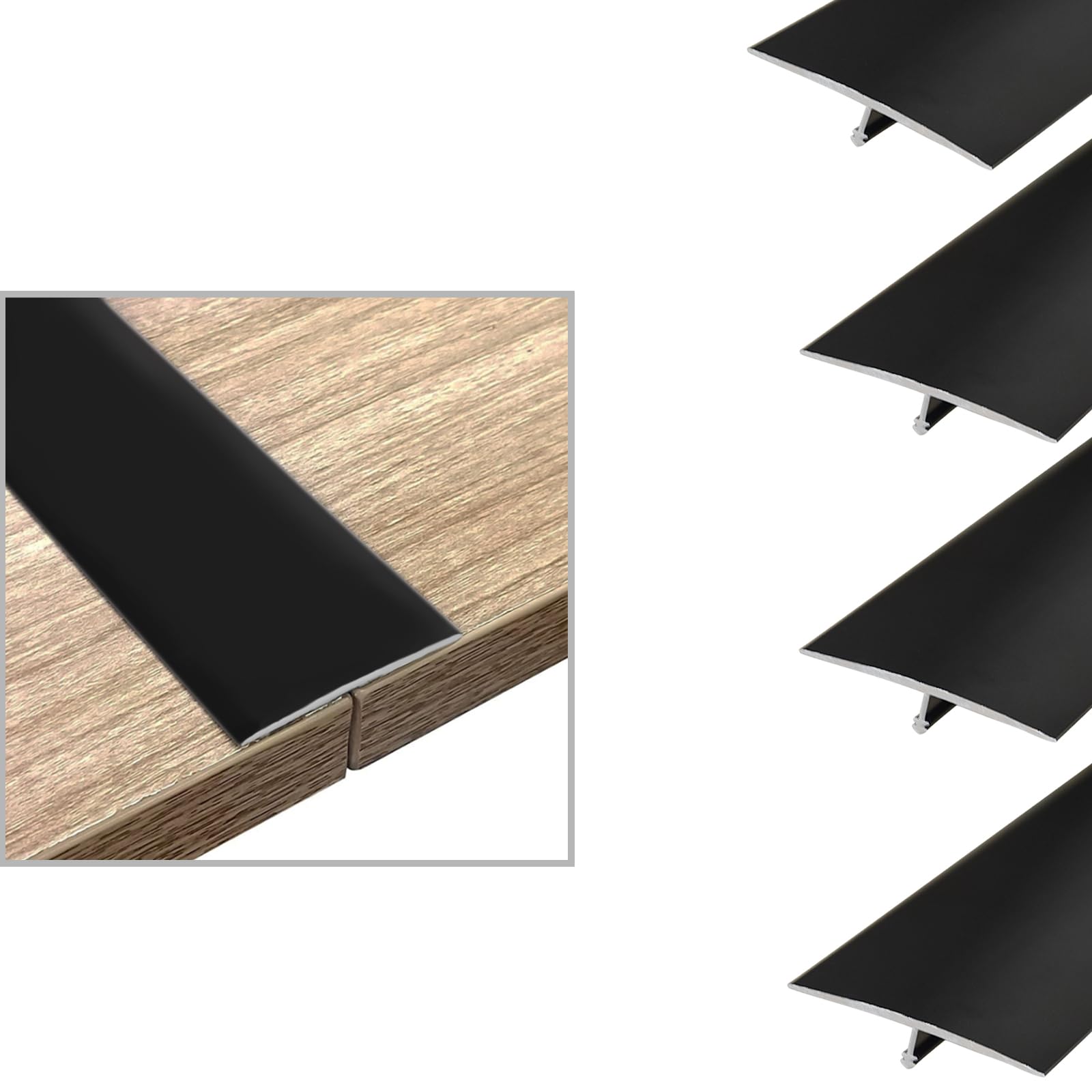Photo 1 of Qiveno 4Pcs Aluminum T-Molding Floor Transition Strip - 4ft x 1.6in for Joining Floor Gaps and Thresholds, Versatile Trim for Door Thresholds(Black)