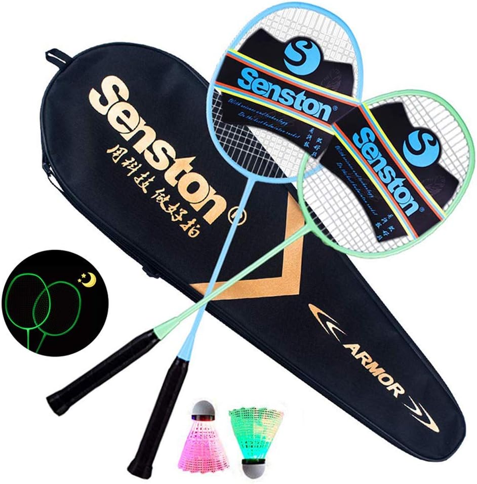 Senston 2 Luminous Badminton Racket + 2 LED Shuttlecock, Fluorescence