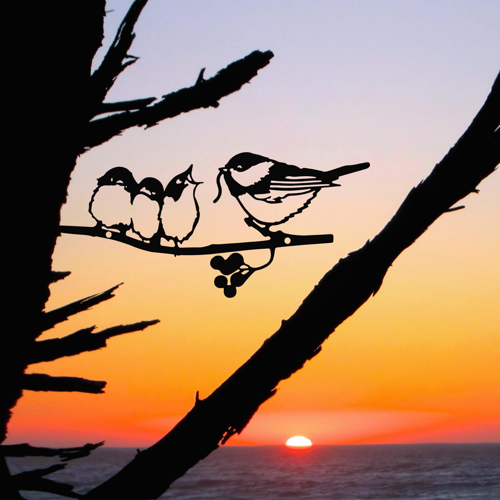 SEGNAYEN Metal Robin Birds Outdoor Birds Ornament, Black Bird Art on Tree Branch Décor, Rustic Robin for Garden and Home wall hanging Statues
