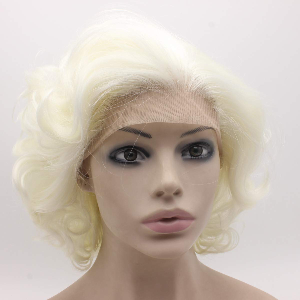 Short Curly Half Hand Tied Lace Front Silver White Stylish Wig
