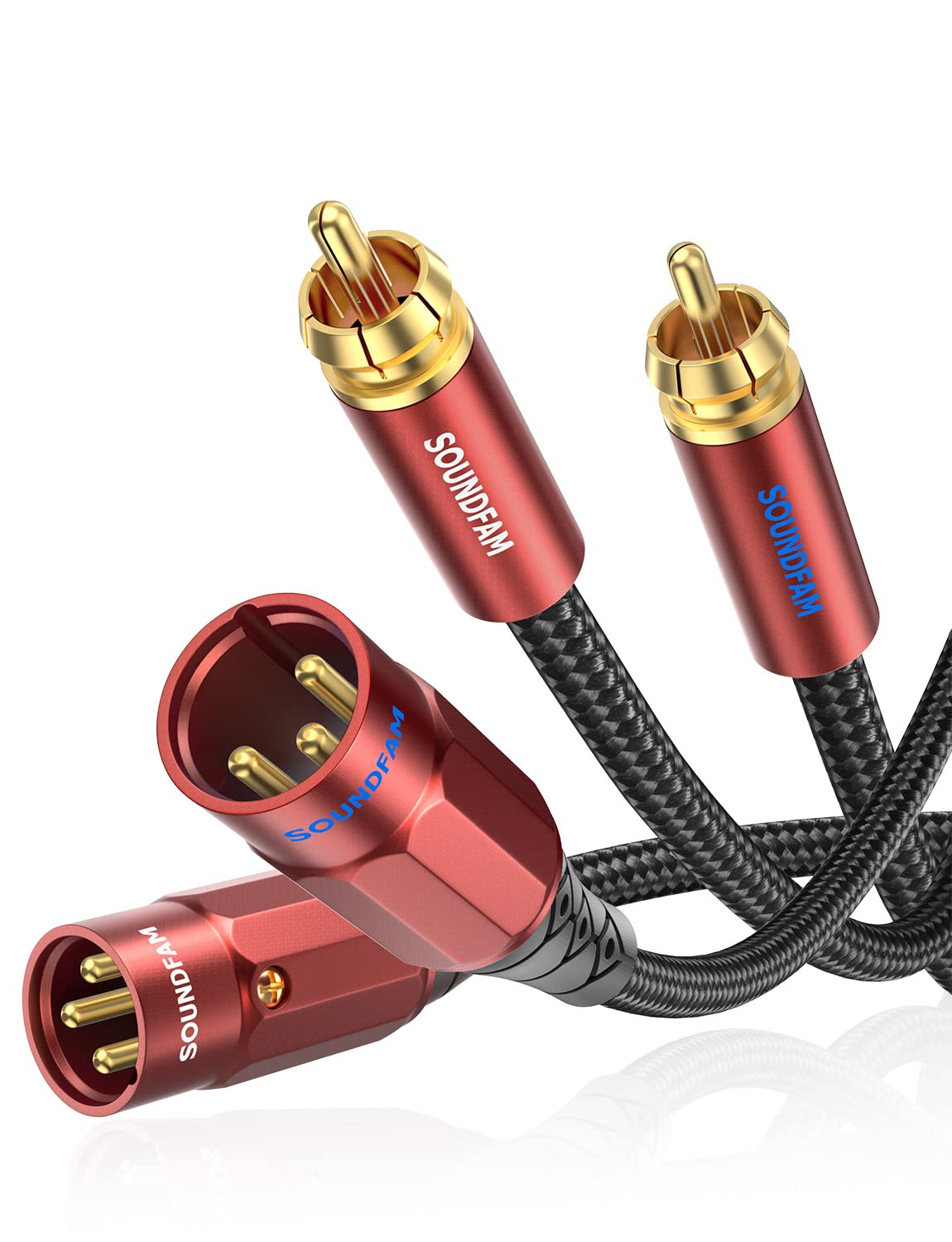 SOUNDFAM Dual XLR to RCA Cable 8 Meter, 2 XLR Male to 2 RCA Male Unbalanced Interconnect Cable with Gold Plated Connectors, Oxygen-Free Copper Center Conductor, Y-Splitter - Red