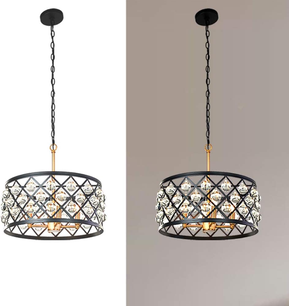 KARMIQI Crystal Chandelier Light Fixture 4-Light Ceiling Light, Bulbs Included, Vintage Modern Farmhouse Pendant Light for Dining Room Kitchen Island - - 