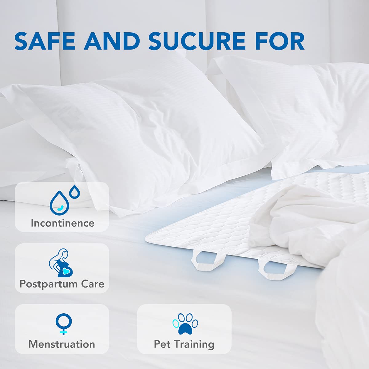 OasisSpace Washable Bed Pad with Handles - 2 Pack Waterproof Reusable Incontinence Underpad with 4 Straps, Bed Transfer Pad on Hospital & Home Care, Super Absorbent & Soft Top Layer 34'' x 36''