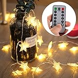 [Remote & Timer] Battery Operated Christmas Star LED String Lights 16 Feet 50 LED Fairy String Lights for Indoor & Outdoor Garden, Wedding Decoration (Warm White)