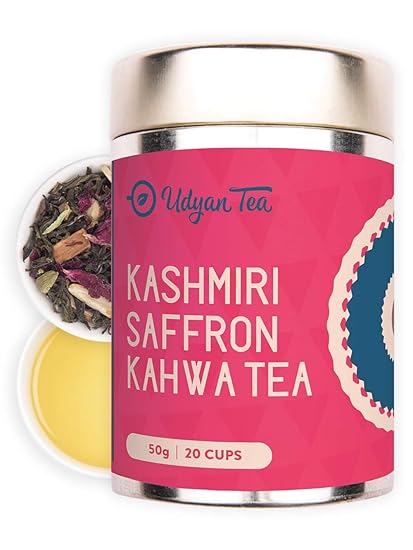 Udyan Tea Kashmiri Saffron Kahwa Tea, 50g Champagne Gold Gift Caddy | Loose Green Tea