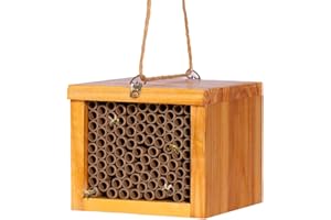 POLLIBEE Mason Bee House - Wax Coated Hotel for The Garden, Natural Handmade Wooden Waterproof Mason Bee Home, Attracts Peaceful Pollinators to Your Garden