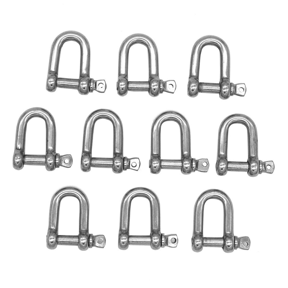 10 Pieces NUZAMAS D Ring Bow M8 Thread 304 Stainless Steel, D-Ring Bow, O Ring Clasp Bracelet, U Lock Wire Rope Fastener
