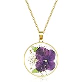 Birth Flower Necklaces for Women, Birth Month Carnation Pressed Flower Necklace, Handmade Resin Flower Pendant, Personalized Jewelry for Women Birthday Gift 18''