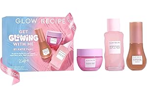 Glow Recipe Get Glowing With Me Kit by Katie Fang - PHA + BHA Face Toner & Gentle Face Exfoliant + Plum Plump Hyaluronic Acid Moisturizer Face Cream + Hue Drops Tinted Serum (3 Count)
