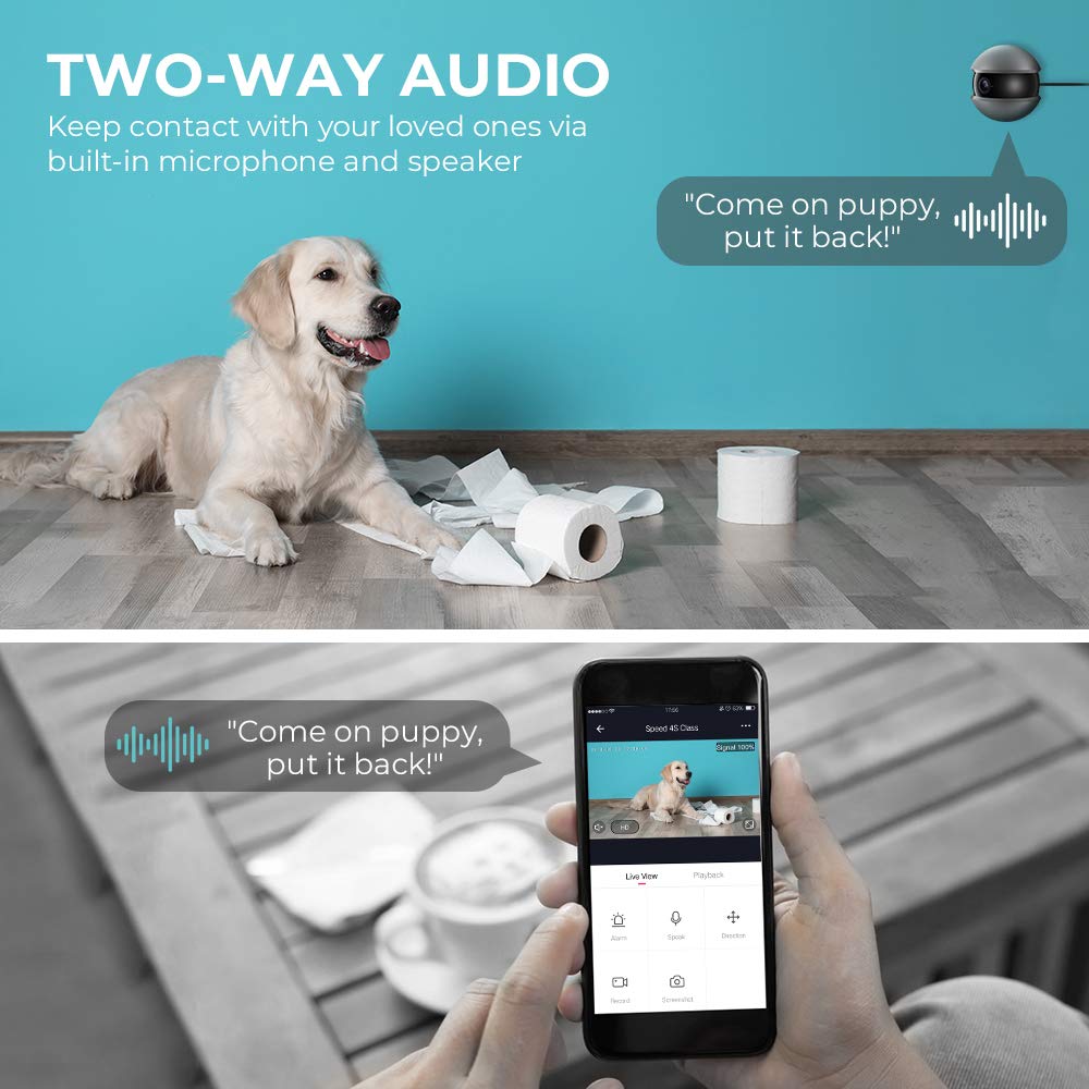 Indoor Surveillance Camera, Houzetek 1080P WiFi Wireless IP Camera with Two-Way Audio Motion Detection Night Vision for Baby/Elder/Pet Monitor, Work with Alexa Support 128GB TF Card & Cloud Storage