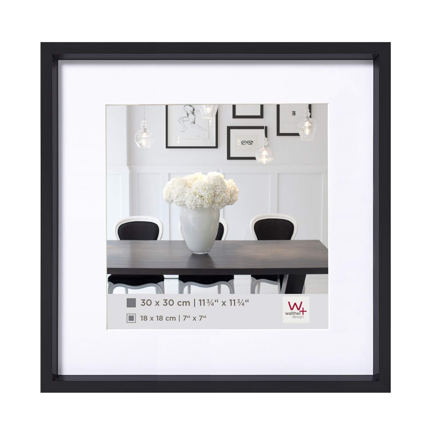 walther design Picture Frame Black 30 x 30 cm with PassepArtout, Steel Style Plastic Frame ES330B