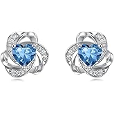Seiyang Love Knot/Celtic Stud Earrings 925 Sterling Silver Love Knot/Celtic Birthstone Earrings with 12 Months Heart Birthstone Jewelry Gifts for Women