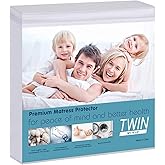 Waterproof Mattress Protector, Twin Size Terry Cotton Mattress Pad Cover Breathable Deep Pocket Fitted Sheet Style 39"x75" +18 Inch Pocket