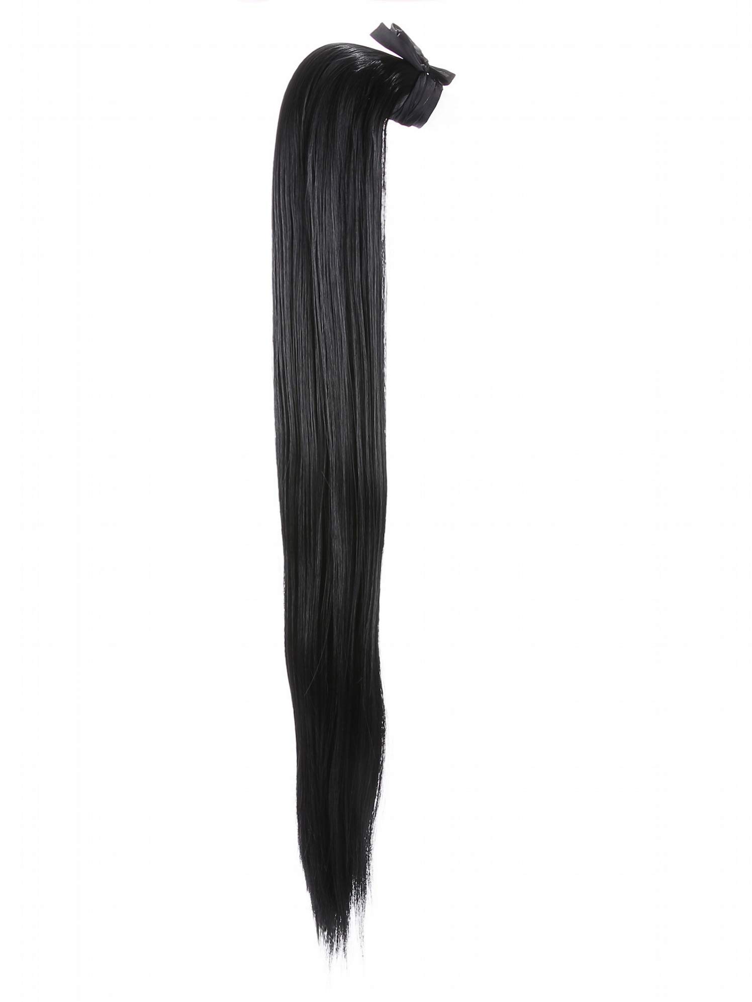 Prettyland static-free 24'' long clip-in straight extension hair-piece ponytail pigtail black 01