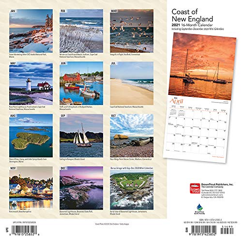 Coast of New England 2021 12 x 12 Inch Monthly Square Wall Calendar, USA United States of America Scenic Nature Ocean Sea Coast
