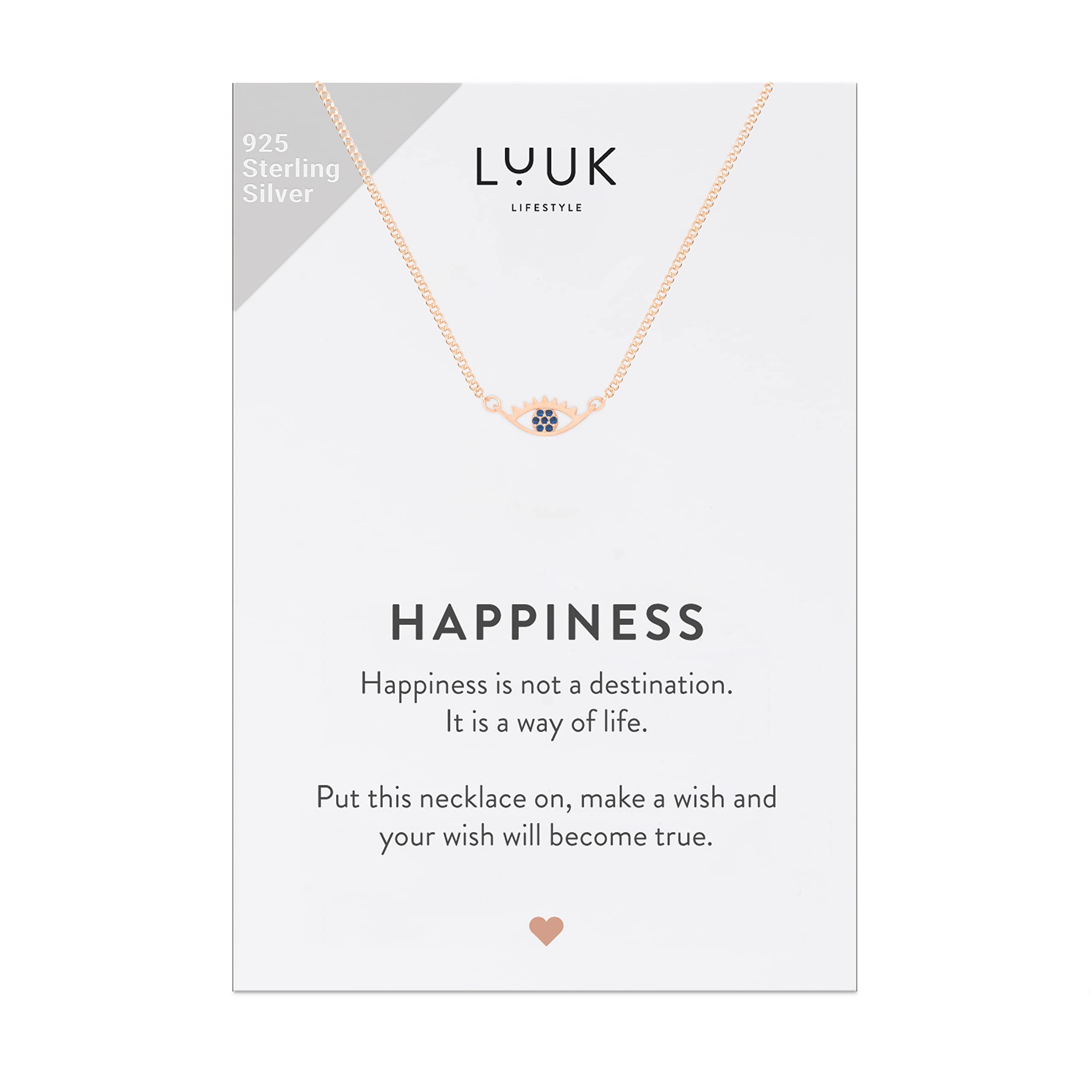 LUUK LIFESTYLE 925 Sterling Silver Pendant Necklace for Women Waterproof 50cm Chain Modern Necklace Gift for Her Rose Gold Nazar Eye — image 1