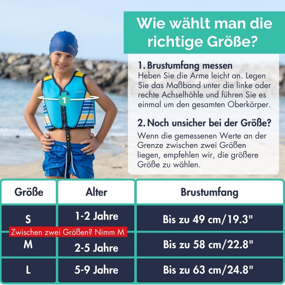 Limmys Schwimmweste für Kinder – Schwimmhilfe mit verstellbarem Auftrieb, Testsieger bei Vergleich.de, weicher Neopren-Komfort, sichere und robuste Verarbeitung, mit Transportbeutel 5