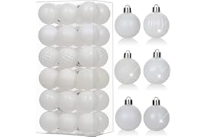 Hollyone 1.57" Pearl-White Christmas Ornaments - 36 Pcs Mini Shatterproof Plastic Christmas Tree Decorations with Hanging Loop