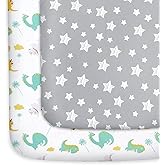 Pack and Play Sheets, 2 Pack Mini Crib Sheets, Stretchy Playard Fitted Sheet, Compatible with Graco Pack n Play, Soft and Bre