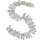 Nupuyai Natural Rock Crystal Quartz Points for Jewelry Making, Titanium Coated Aura Crystal Top Drilled Graduated Spike Stone Beads 15" Full Strand