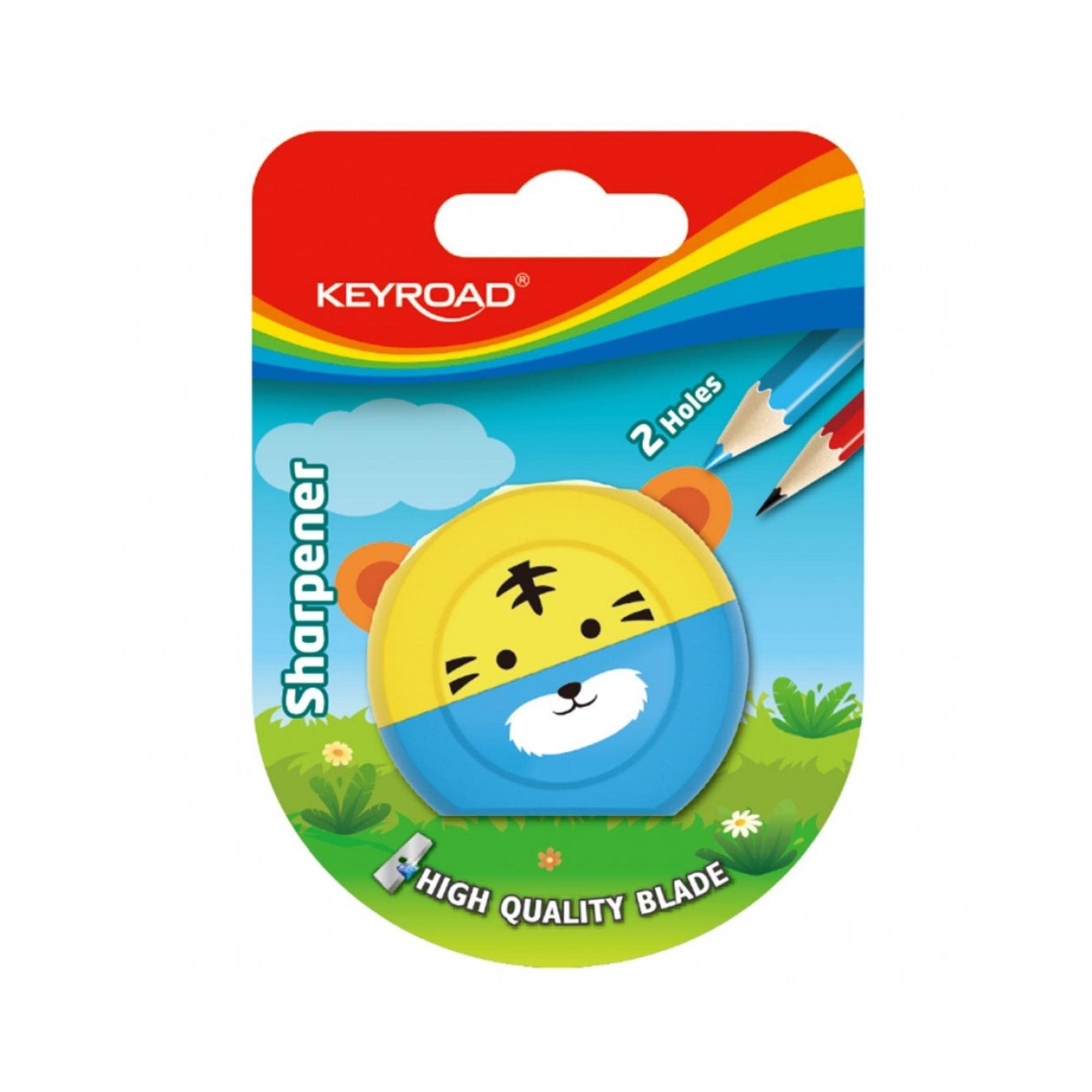 KEYROAD Speedy Snail Ergonomic Double Pencil Sharpener, 1 Piece, Plastic, Steel Blades, Pencils and Coloured Pencils, Blister Pack, Mixed Colours, for Nursery, Preschool and School
