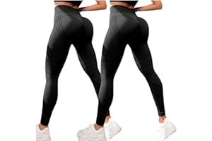 2 Packs Women's Anti Cellulite Leggings High-Waisted 3D Compression Yoga Pants for Workout & Toning Firm Support