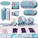 Mermaid Birthday Party Supplies Decorations Kit Favors - Serves 16 - Tablecloth, Plates, Napkins, Cups, Spoons, Knives, Straws, Invitation Cards, for Girl's Birthday and Baby Shower Decor - 113 Pcs