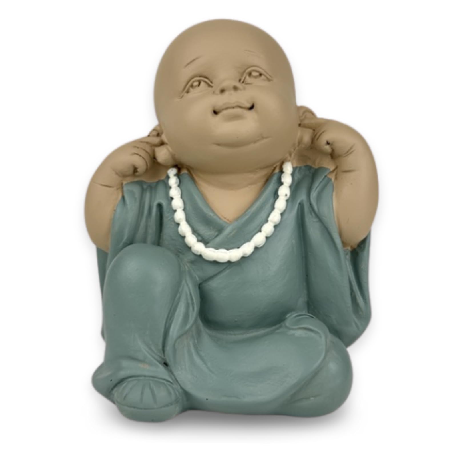 Zen'Light Statue Buddha Bonze Rebelion Iconic Position - Hear Nothing - Baby Buddha Symbolic - Zen and Relaxing Atmosphere - Feng Shui Decoration - H 10.5 cm