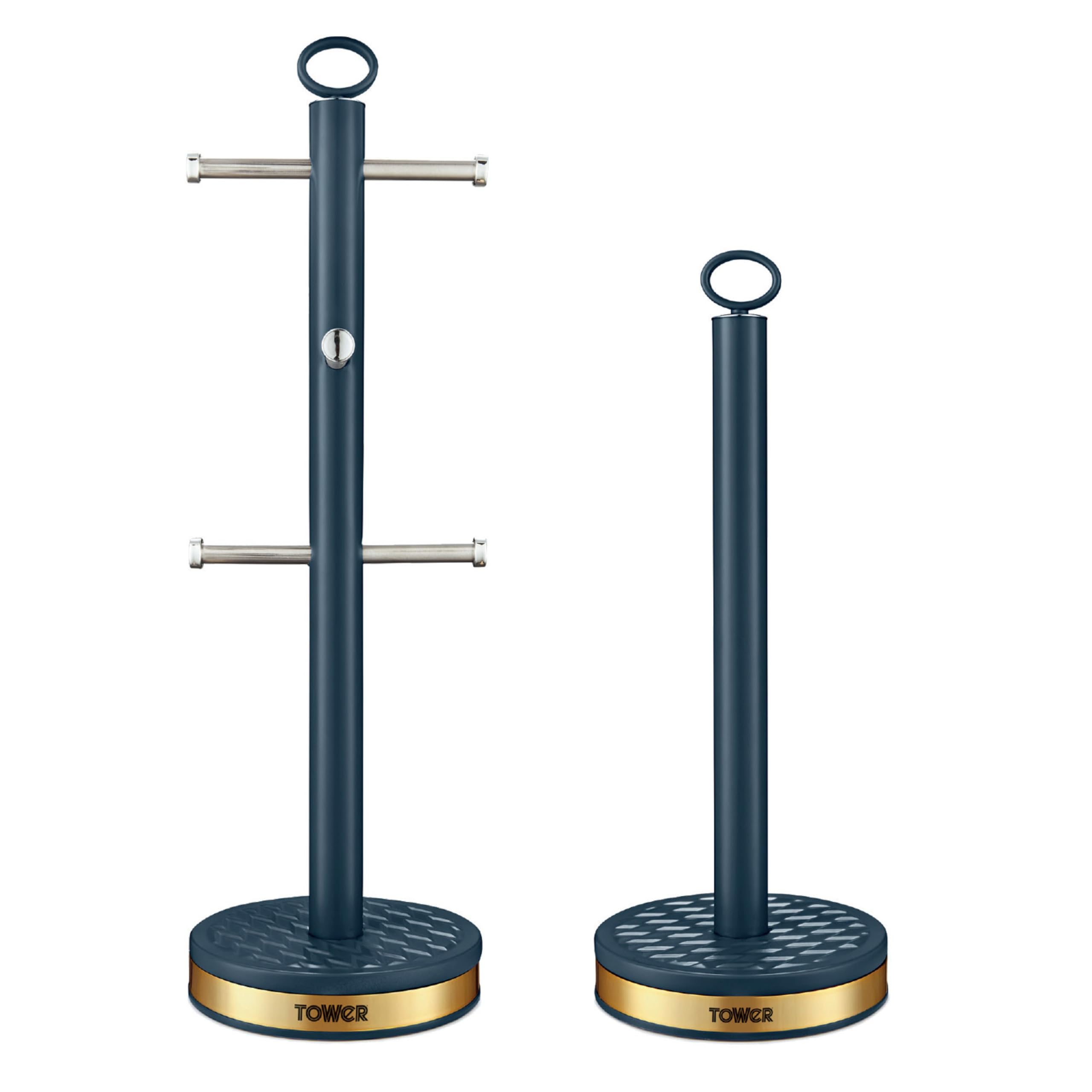 Tower Empire Mug Tree and Towel Pole Set, Stainless Steel, Anti-Slip, Midnight Blue and Brass