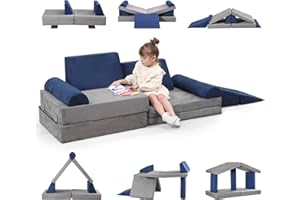 Annualring Kids Couch, 9 Pcs Play Couch Sofa Imaginative Furniture Foam Playset for Creative Boys Girls,Toddlers Bedroom Furniture(Gray & Blue-9PCS)