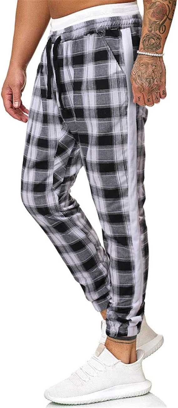 plaid skinny zip track pants