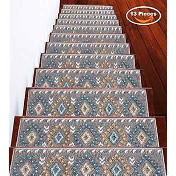 Sussexhome Stair Treads Traditional Collection Contemporary, Cozy, Vibrant and Soft Stair Treads | Teal & White, 9