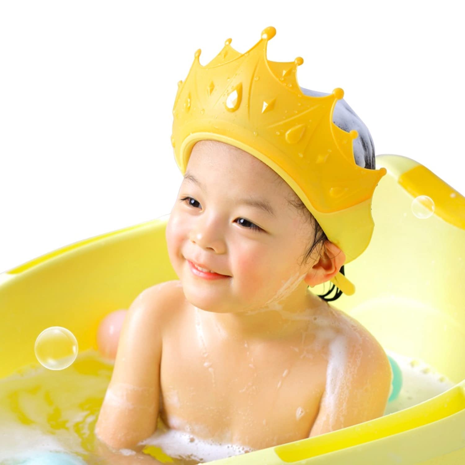 Kids Shower Shield Baby Shower Cap, Adjustable Hair Washing Shower Hat for Kids, Bath Visor Hat to Stop Water in Eye and Ear (Yellow)