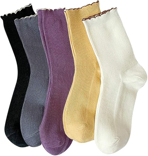 Amazon 靴下 レディース ソックス おしゃれ 無地 5足セットくつした 綿 クルーソックス かわいい フリル靴下 ゆったり カジュアルソックス 女性用 女子 四季適用 蒸れない 保温 滑り止めくつ下 22 25cm 無地柄5足セット1 靴下 通販