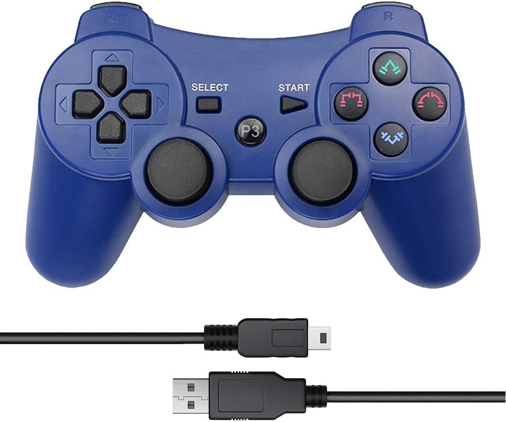 CelebFuny PS3 Controller Wireless Playstation 3 Controller Double Vibration for PS3 with Charging Cable (Blue): Electronics