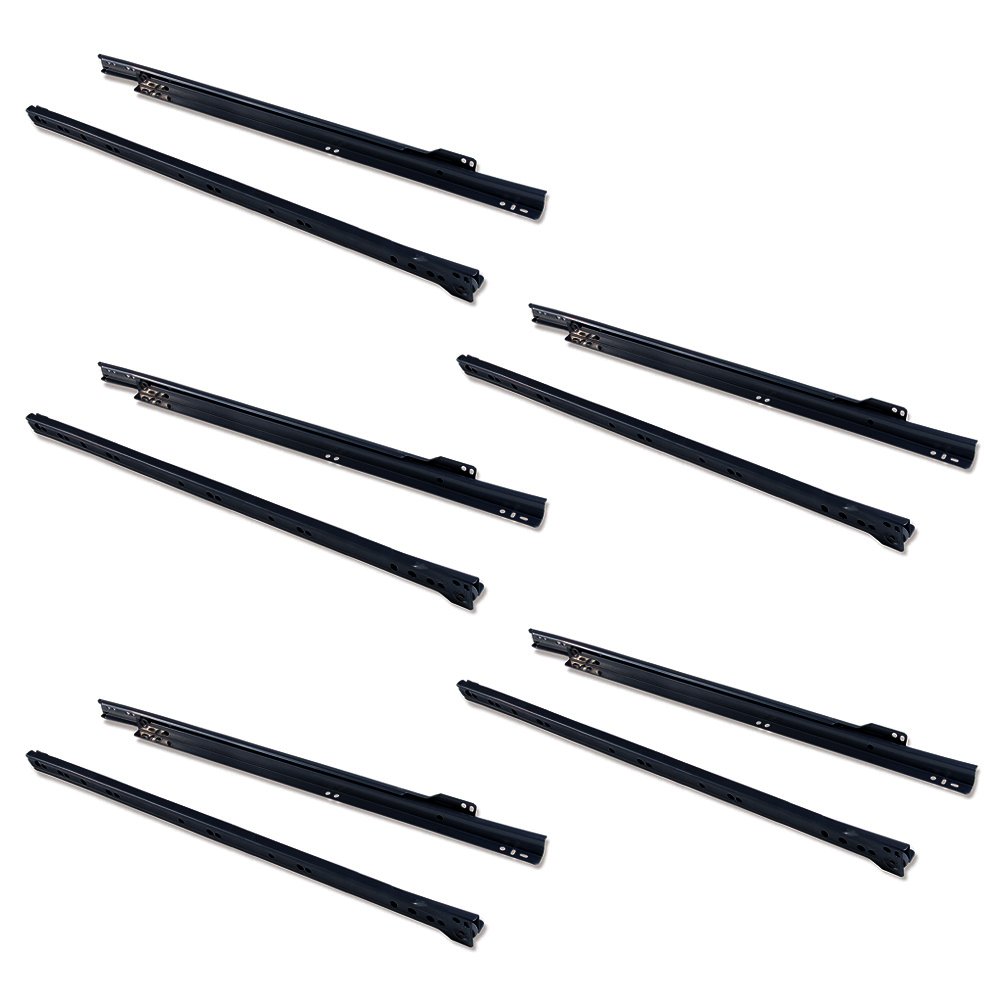 Emuca - Drawer runners 500mm (19,6 inch) with partial extension in black colour, set of 5 sliders for drawer