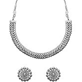 I Jewels Valentines Day Gifts For Her Silver Oxidised Indian Wedding Bollywood Choker Necklace and Earrings Jewellery Set For Women (MC058-118)