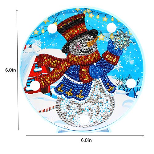 DIY Diamond Painting Lamp with LED Lights Full Drill Crystal Drawing Kit Bedside Night Light Arts Crafts for Home Decoration or Christmas Gifts 6.0x6.0inch(Snowman)