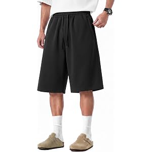 COOLGYM Baggy Sweat Shorts Men, Wide Leg Cotton Gym Shorts Zipper Pockets | Below Knee, Oversized Loose Fit, Y2K Streetwear,