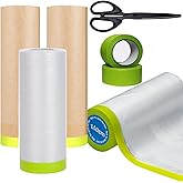 Masking Paper, Pre-Taped Paper for Painting Protection and Painters Tape with Plastic, 4 Rolls Automotive Best Tape and Drape