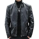 Womleys Mens Casual Stand Collar Faux Leather Jacket Biker Motorcycle Jackets