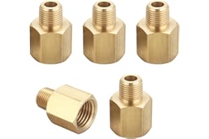 T TANYA HARDWARE Brass Pipe Fitting, Adapter, 1/8 Inch NPT Male Pipe x 1/4 Inch NPT Female Pipe, Pack of 5