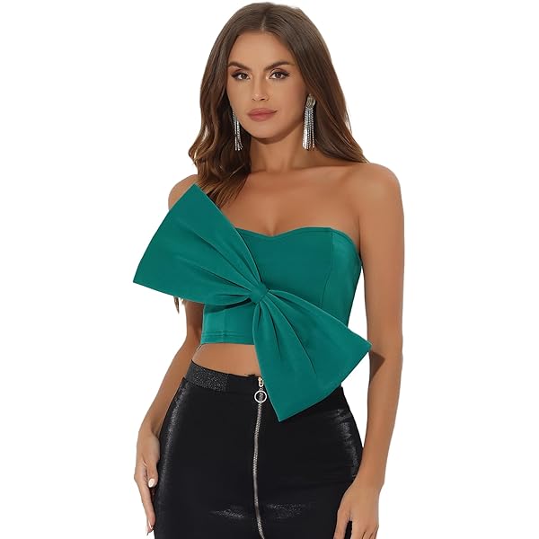 LYANER Women's Sexy Sweetheart Neck Bow Sleeveless Crop Tube Tops