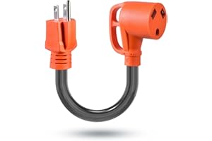 H HZXVOGEN HZXVOGEN 30 Amp to 15 Amp 110 Volt RV Adapter Cord, NEMA N5-15P Male to NEMA TT-30R Female 12 Inch Heavy Duty 10 Gauge STW RV Power Adapter with Grip Handle for RV Trailer Camper, ETL Listed