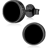 ChicSilver 925 Sterling Silver Viking Rune Natural Black Onyx Stud Earrings For Women Men